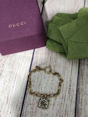 Vintage Gucci Gold Tone Rhinestone Charm Bracelet